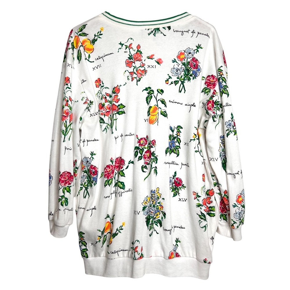 Vintage Botanical Cardigan 2X Ivory Floral Gardener Novelty Sweater Teddi - Picture 4 of 11